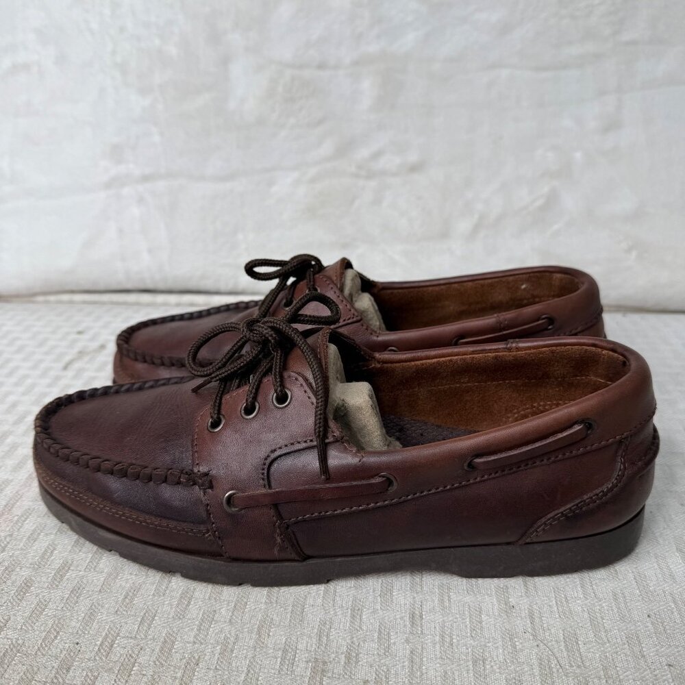 Cary Mens Leather Moccasin Boat Shoes Brown Size 9.5 M Made In China